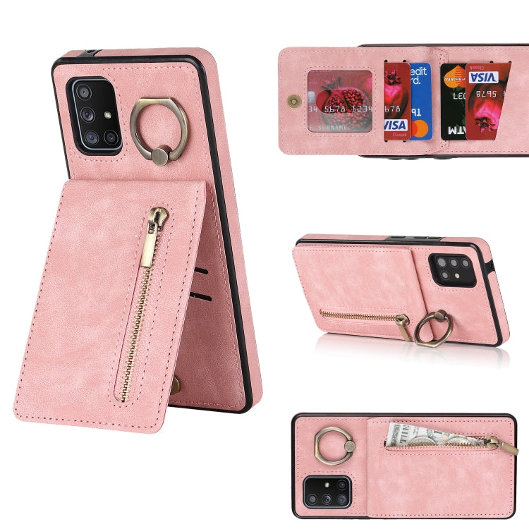 Anello retrò e custodia per telefono con slot per schede RFID con cerniera, For Samsung Galaxy A71 5G