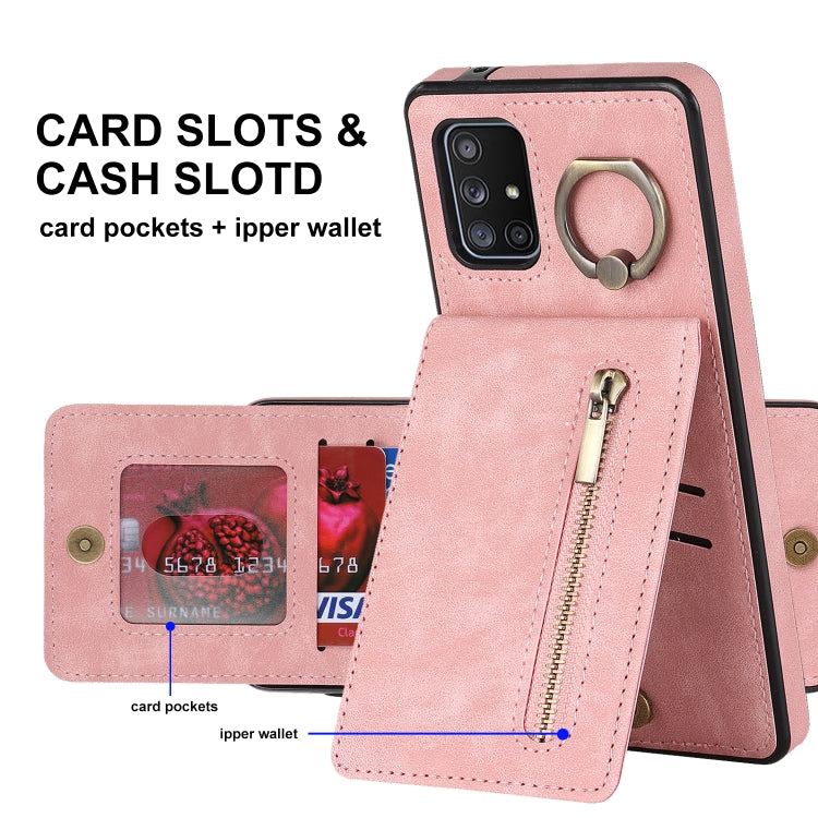 Anello retrò e custodia per telefono con slot per schede RFID con cerniera, For Samsung Galaxy A71 5G