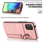 Anello retrò e custodia per telefono con slot per schede RFID con cerniera, For Samsung Galaxy A71 5G