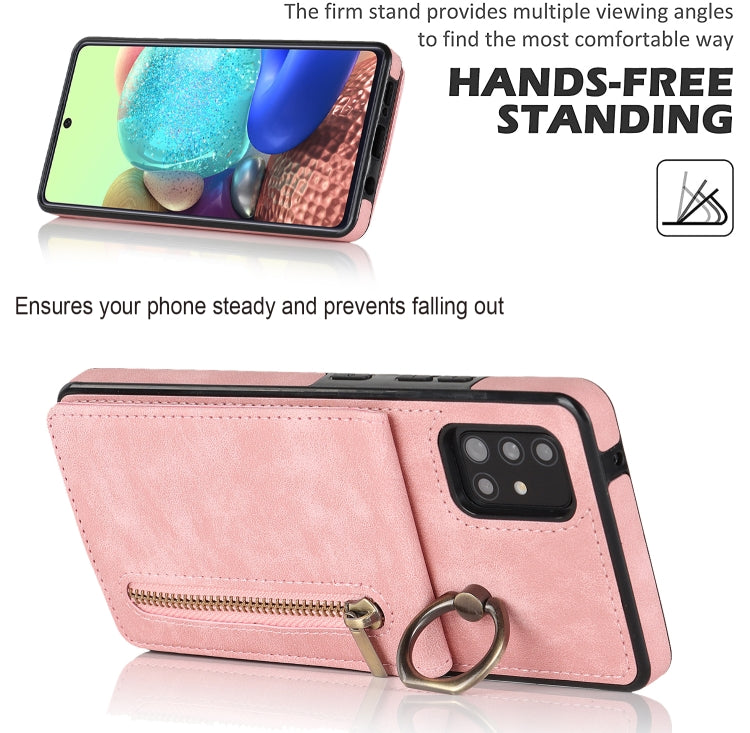Anello retrò e custodia per telefono con slot per schede RFID con cerniera, For Samsung Galaxy A71 5G