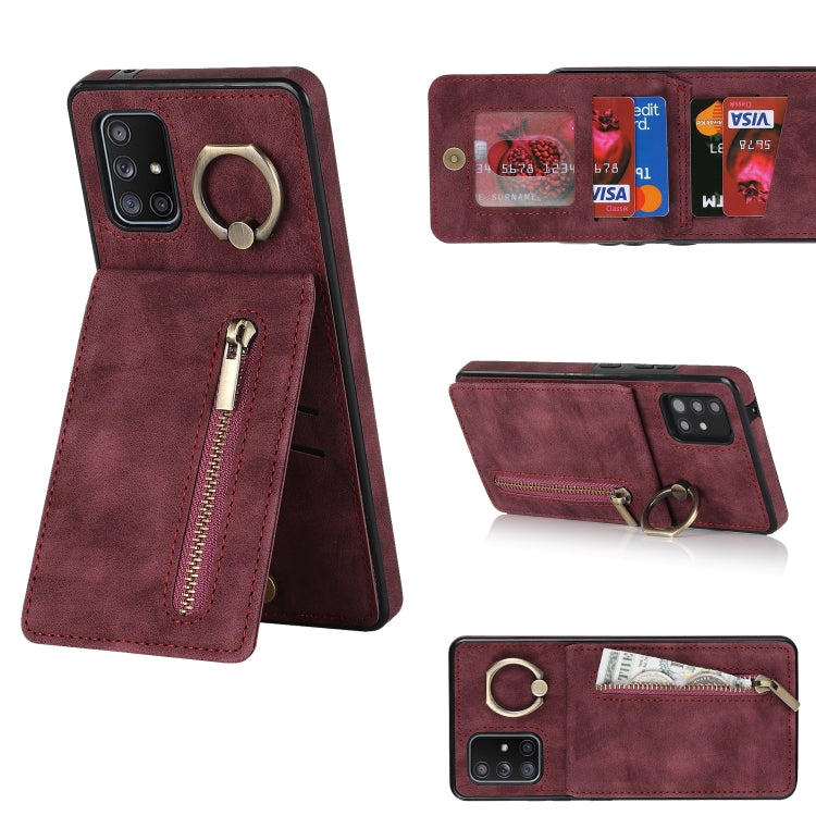 Anello retrò e custodia per telefono con slot per schede RFID con cerniera, For Samsung Galaxy A71 5G