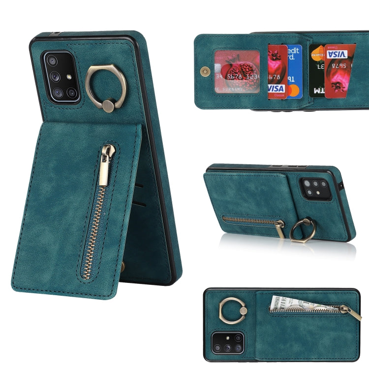 Anello retrò e custodia per telefono con slot per schede RFID con cerniera, For Samsung Galaxy A71 5G