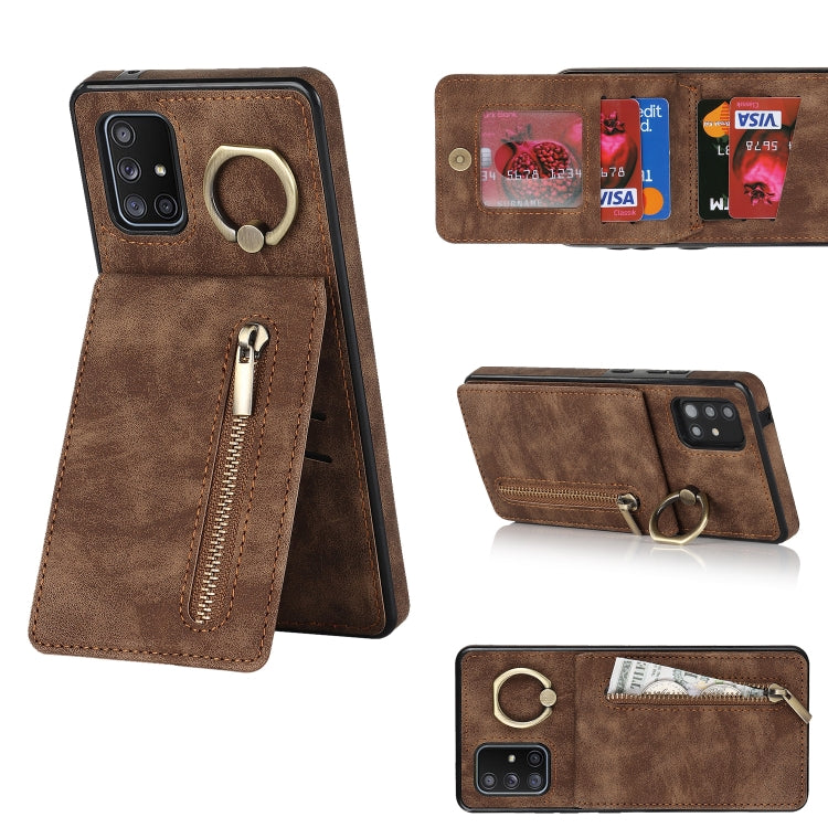Anello retrò e custodia per telefono con slot per schede RFID con cerniera, For Samsung Galaxy A71 5G