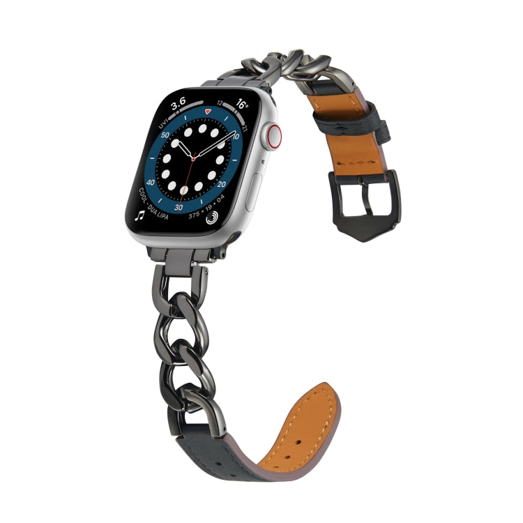 Catena + cinturino in pelle, For Apple Watch Ultra 49mm / Series 8&7 45mm / SE 2&6&SE&5&4 44mm / 3&2&1 42mm, For Apple Watch Series 8&7 41mm / SE 2&6&SE&5&4 40mm / 3&2&1 38mm