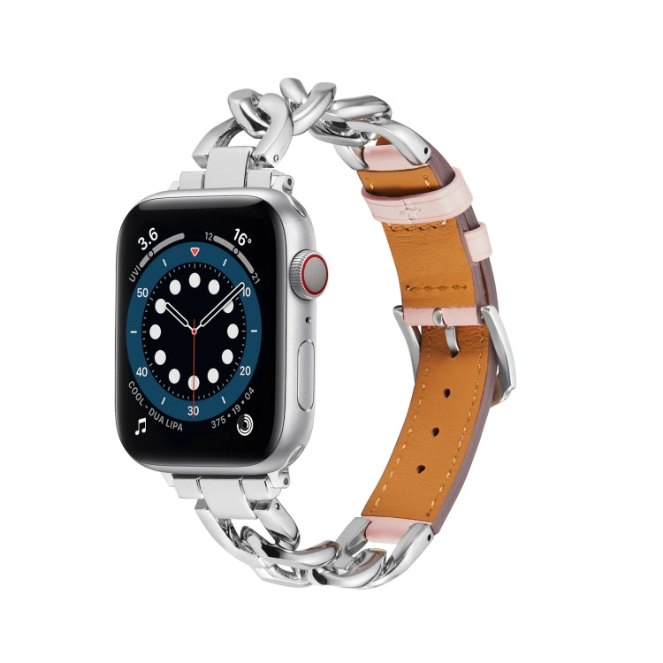 Catena + cinturino in pelle, For Apple Watch Ultra 49mm / Series 8&7 45mm / SE 2&6&SE&5&4 44mm / 3&2&1 42mm, For Apple Watch Series 8&7 41mm / SE 2&6&SE&5&4 40mm / 3&2&1 38mm
