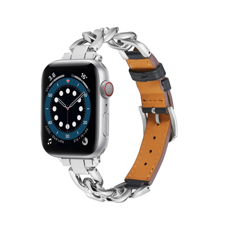 Catena + cinturino in pelle, For Apple Watch Ultra 49mm / Series 8&7 45mm / SE 2&6&SE&5&4 44mm / 3&2&1 42mm, For Apple Watch Series 8&7 41mm / SE 2&6&SE&5&4 40mm / 3&2&1 38mm