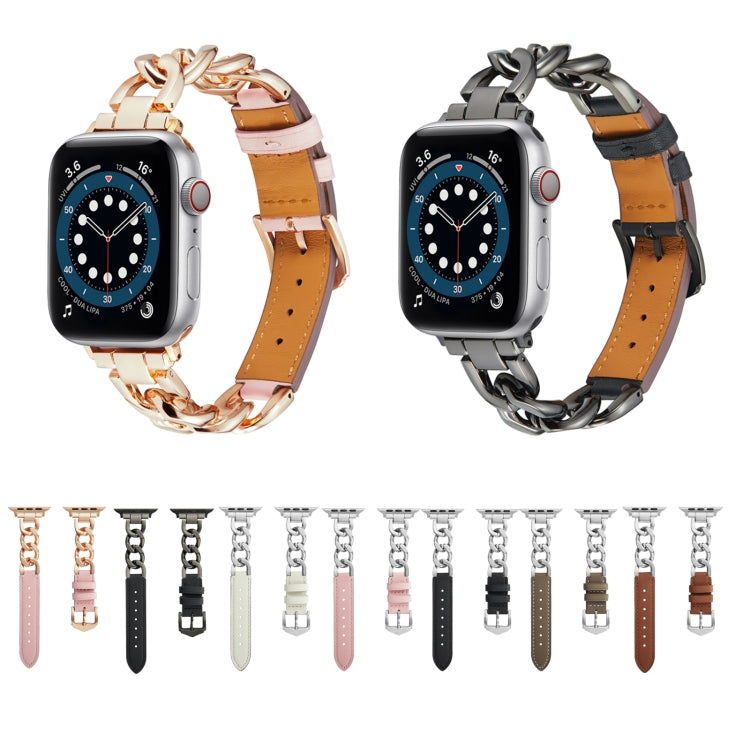 Catena + cinturino in pelle, For Apple Watch Ultra 49mm / Series 8&7 45mm / SE 2&6&SE&5&4 44mm / 3&2&1 42mm, For Apple Watch Series 8&7 41mm / SE 2&6&SE&5&4 40mm / 3&2&1 38mm