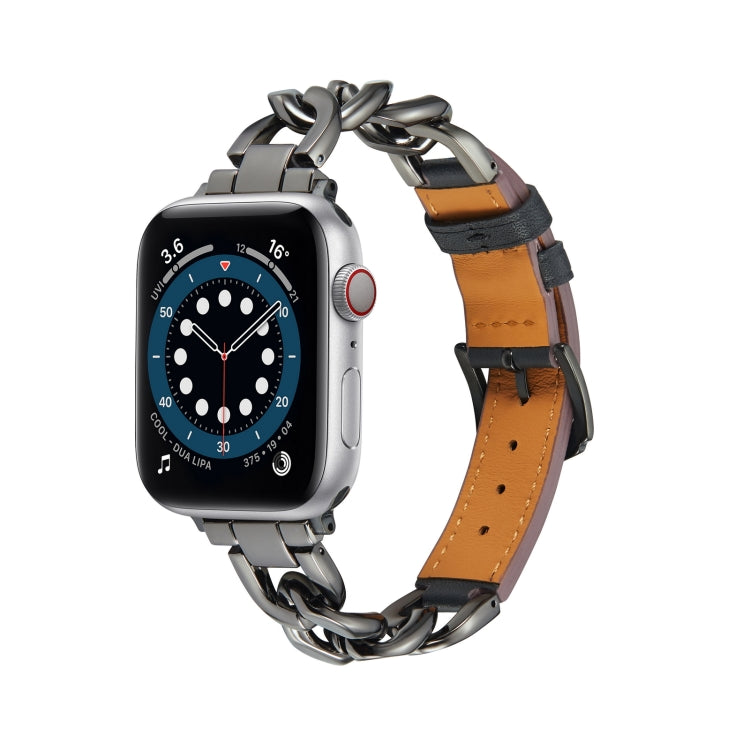 Catena + cinturino in pelle, For Apple Watch Ultra 49mm / Series 8&7 45mm / SE 2&6&SE&5&4 44mm / 3&2&1 42mm, For Apple Watch Series 8&7 41mm / SE 2&6&SE&5&4 40mm / 3&2&1 38mm