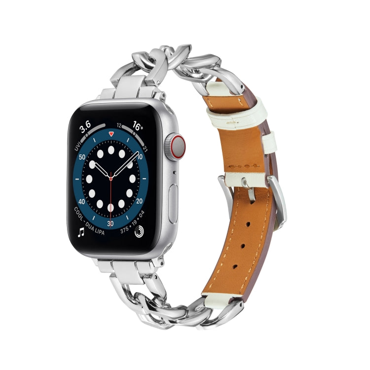 Catena + cinturino in pelle, For Apple Watch Ultra 49mm / Series 8&7 45mm / SE 2&6&SE&5&4 44mm / 3&2&1 42mm, For Apple Watch Series 8&7 41mm / SE 2&6&SE&5&4 40mm / 3&2&1 38mm