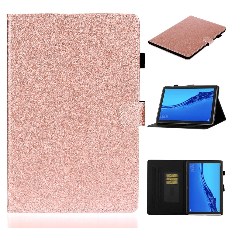 Custodia in pelle con apertura orizzontale in polvere glitterata lucida con supporto e slot per schede e funzione Sleep / Wake-up, For Huawei MediaPad M5 lite, For Lenovo Tab M10 Plus TB-X606F, For Lenovo Tab M10 TB-X605F / X505