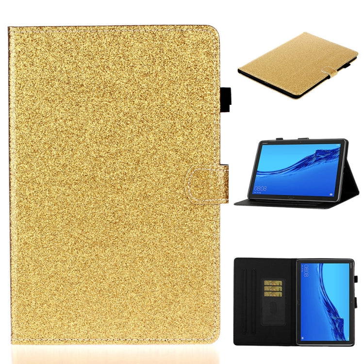 Custodia in pelle con apertura orizzontale in polvere glitterata lucida con supporto e slot per schede e funzione Sleep / Wake-up, For Huawei MediaPad M5 lite, For Lenovo Tab M10 Plus TB-X606F, For Lenovo Tab M10 TB-X605F / X505