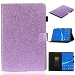 Custodia in pelle con apertura orizzontale in polvere glitterata lucida con supporto e slot per schede e funzione Sleep / Wake-up, For Huawei MediaPad M5 lite, For Lenovo Tab M10 Plus TB-X606F, For Lenovo Tab M10 TB-X605F / X505