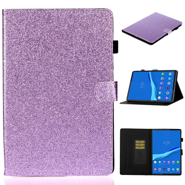 Custodia in pelle con apertura orizzontale in polvere glitterata lucida con supporto e slot per schede e funzione Sleep / Wake-up, For Huawei MediaPad M5 lite, For Lenovo Tab M10 Plus TB-X606F, For Lenovo Tab M10 TB-X605F / X505