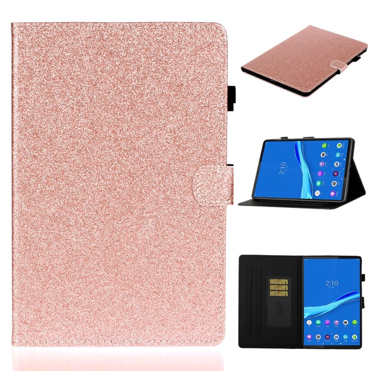 Custodia in pelle con apertura orizzontale in polvere glitterata lucida con supporto e slot per schede e funzione Sleep / Wake-up, For Huawei MediaPad M5 lite, For Lenovo Tab M10 Plus TB-X606F, For Lenovo Tab M10 TB-X605F / X505