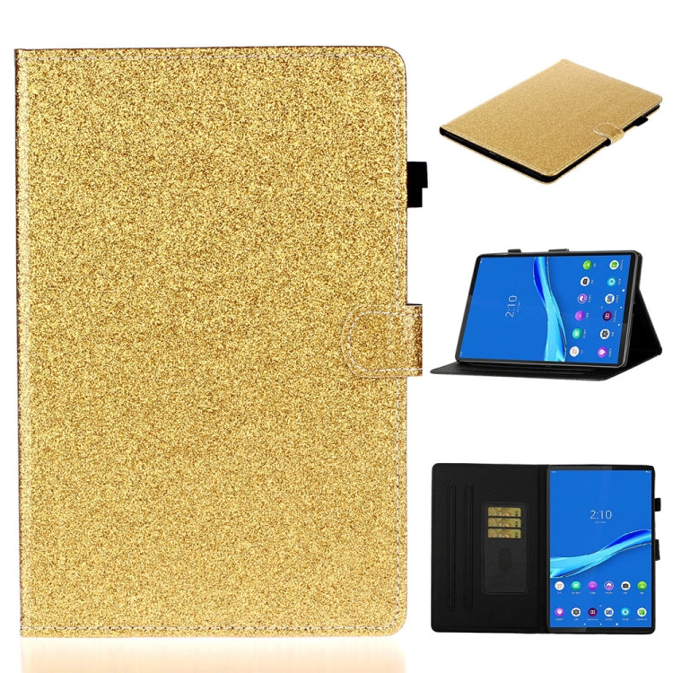 Custodia in pelle con apertura orizzontale in polvere glitterata lucida con supporto e slot per schede e funzione Sleep / Wake-up, For Huawei MediaPad M5 lite, For Lenovo Tab M10 Plus TB-X606F, For Lenovo Tab M10 TB-X605F / X505