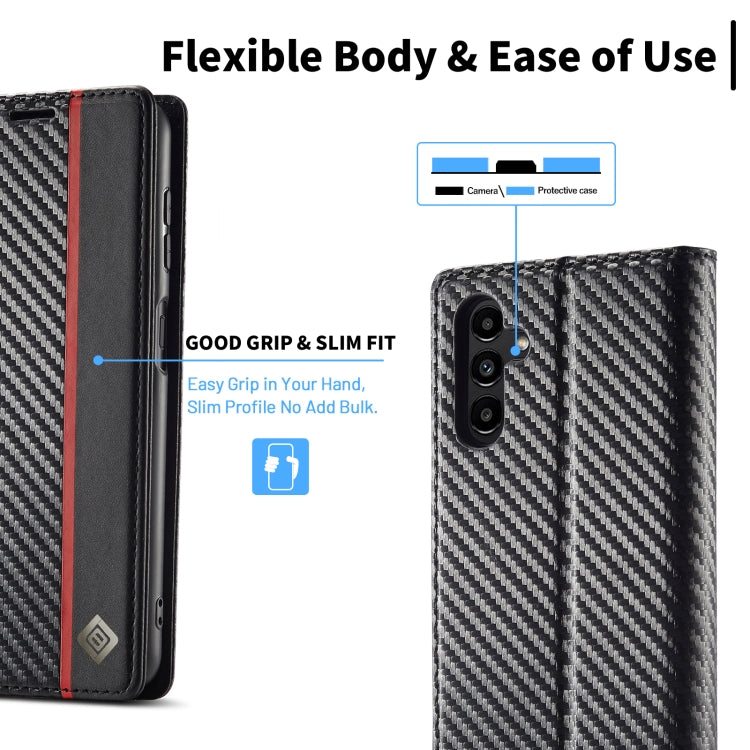 LC.IMEEKE Custodia per telefono in pelle con vibrazione orizzontale PU + TPU in fibra di carbonio, For Samsung Galaxy A24 4G