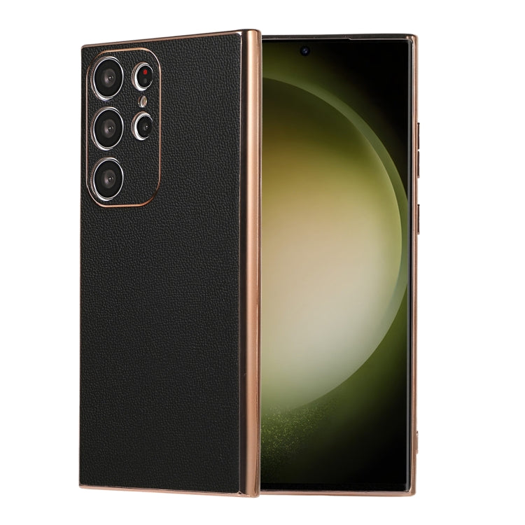 Custodia per telefono con placcatura nano serie Luolai in vera pelle, For Samsung Galaxy S23 Ultra 5G