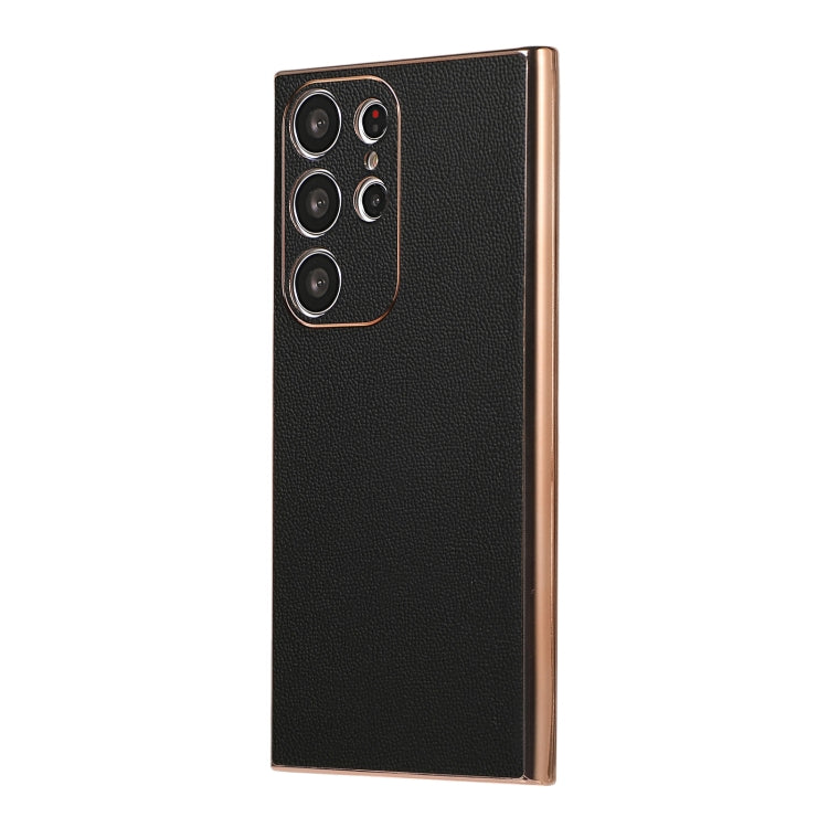 Custodia per telefono con placcatura nano serie Luolai in vera pelle, For Samsung Galaxy S23 Ultra 5G