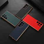 Custodia per telefono con placcatura nano serie Luolai in vera pelle, For Samsung Galaxy S23 Ultra 5G