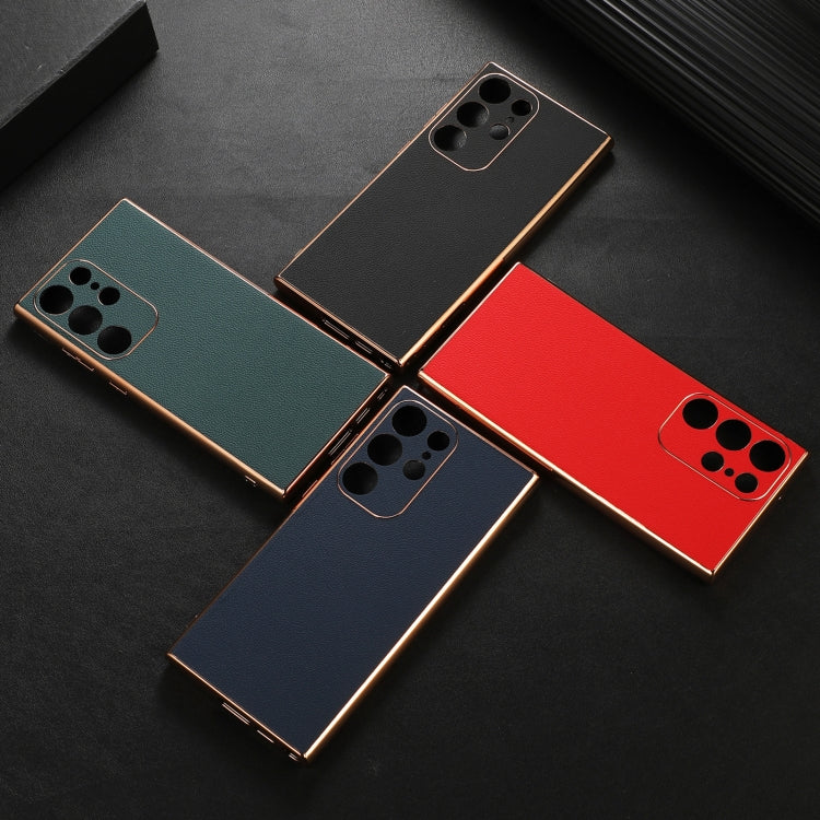 Custodia per telefono con placcatura nano serie Luolai in vera pelle, For Samsung Galaxy S23 Ultra 5G