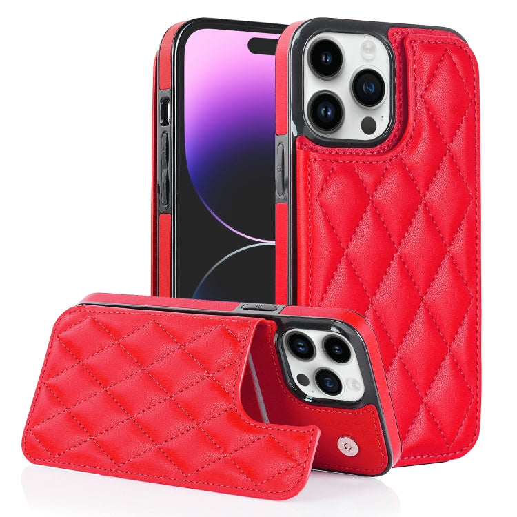 Custodia per telefono in pelle PU rombica con doppia fibbia, For iPhone 14, For iPhone 14 Plus, For iPhone 14 Pro