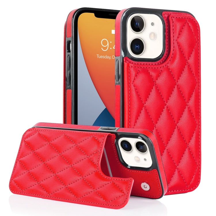 Custodia per telefono in pelle PU rombica con doppia fibbia, For iPhone 12 mini, For iPhone 12 Pro, For iPhone 12 Pro Max