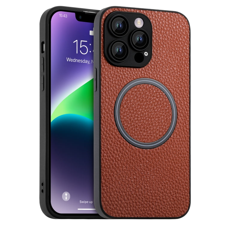 Skin Feel Litchi Texture Custodia magnetica per telefono MagSafe, For iPhone 14, For iPhone 14 Plus, For iPhone 14 Pro, For iPhone 14 Pro Max, For iPhone 13, For iPhone 13 Pro