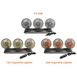 F4310 Ventilatore a tre teste per auto regolabile con rotazione a 360 gradi, F4310 USB Universal, F4310 12V Cigarette Lighter, F4310 24V Cigarette Lighter