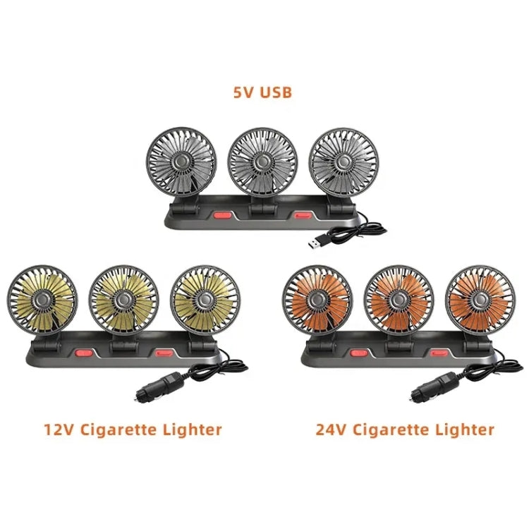 F4310 Ventilatore a tre teste per auto regolabile con rotazione a 360 gradi, F4310 USB Universal, F4310 12V Cigarette Lighter, F4310 24V Cigarette Lighter