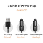 F4310 Ventilatore a tre teste per auto regolabile con rotazione a 360 gradi, F4310 USB Universal, F4310 12V Cigarette Lighter, F4310 24V Cigarette Lighter