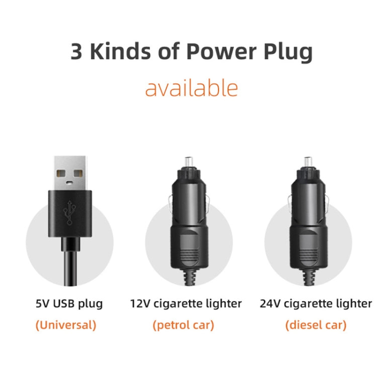 F4310 Ventilatore a tre teste per auto regolabile con rotazione a 360 gradi, F4310 USB Universal, F4310 12V Cigarette Lighter, F4310 24V Cigarette Lighter
