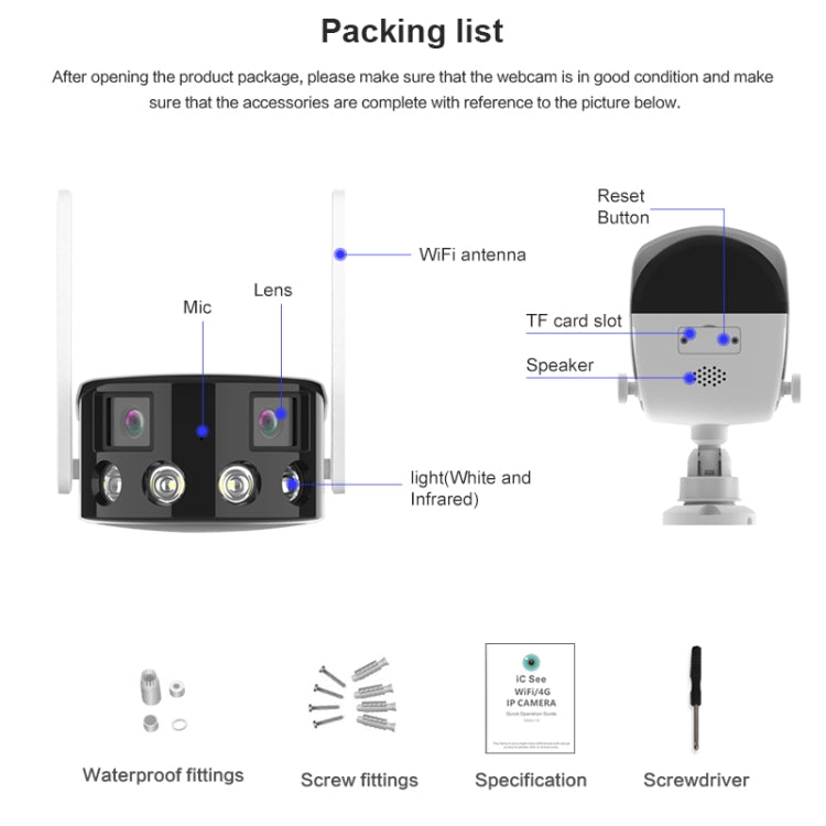 Telecamera IP WiFi 2MP con riconoscimento umano 180°