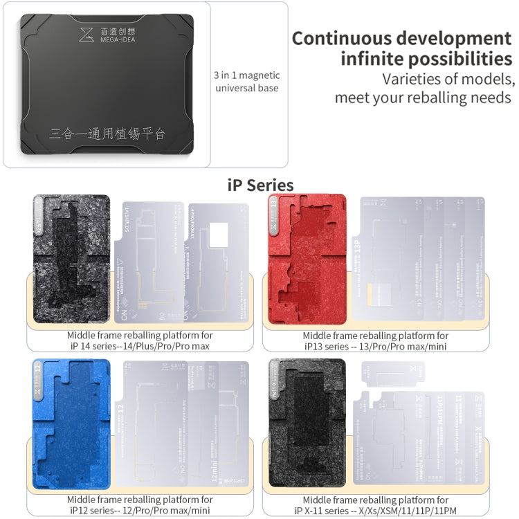 Qianli Mega-idea Piattaforma multifunzionale per il posizionamento del frame centrale BGA Reballing, For Huawei Mate 40 Pro, For Asus ROG Phone 6 Pro / 6, For Xiaomi 12 Pro, For Huawei Nova 6 5G / Honor V30, For Huawei P30 Pro, For Huawei P40 Pro