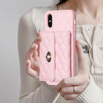 Custodia per telefono in pelle rombica a portafoglio orizzontale, For iPhone X / XS, For iPhone XR, For iPhone XS Max, For iPhone SE 2022 / 2020 / 8 / 7