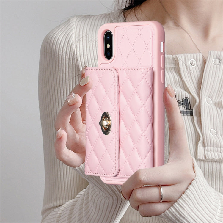 Custodia per telefono in pelle rombica a portafoglio orizzontale, For iPhone X / XS, For iPhone XR, For iPhone XS Max, For iPhone SE 2022 / 2020 / 8 / 7