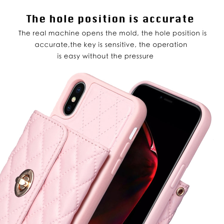 Custodia per telefono in pelle rombica a portafoglio orizzontale, For iPhone X / XS, For iPhone XR, For iPhone XS Max, For iPhone SE 2022 / 2020 / 8 / 7