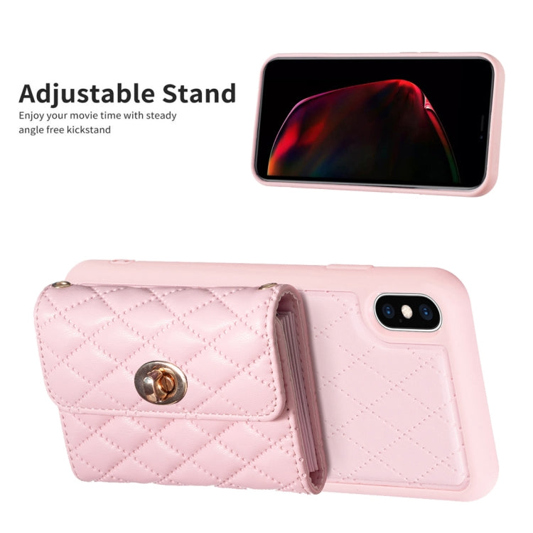 Custodia per telefono in pelle rombica a portafoglio orizzontale, For iPhone X / XS, For iPhone XR, For iPhone XS Max, For iPhone SE 2022 / 2020 / 8 / 7