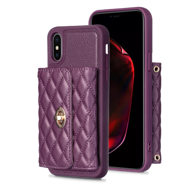 Custodia per telefono in pelle rombica a portafoglio orizzontale, For iPhone X / XS, For iPhone XR, For iPhone XS Max, For iPhone SE 2022 / 2020 / 8 / 7