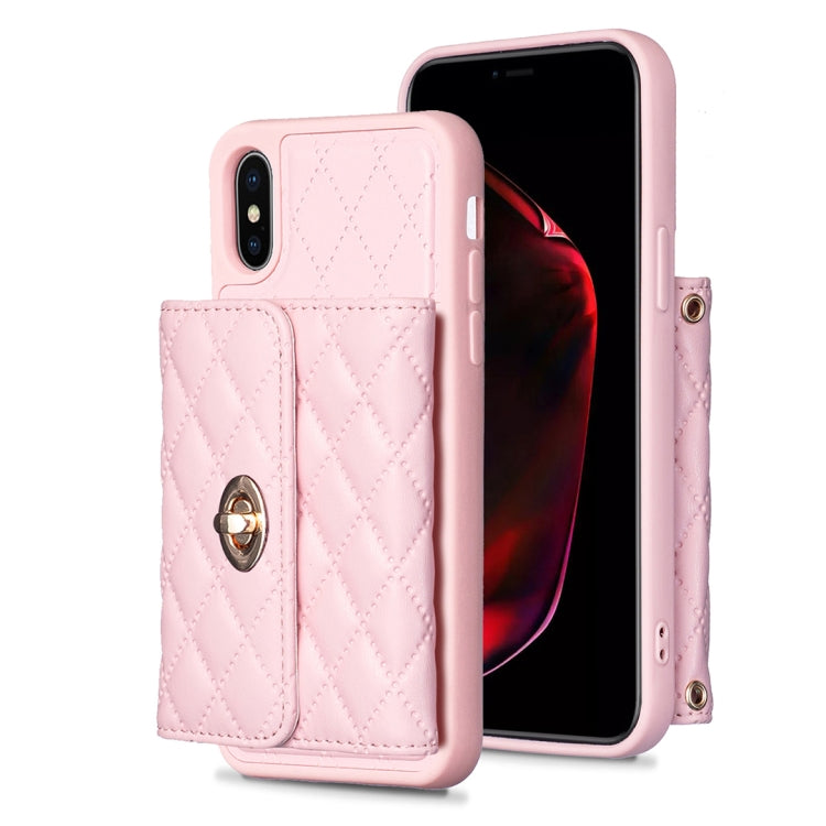 Custodia per telefono in pelle rombica a portafoglio orizzontale, For iPhone X / XS, For iPhone XR, For iPhone XS Max, For iPhone SE 2022 / 2020 / 8 / 7