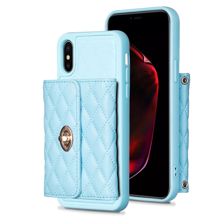 Custodia per telefono in pelle rombica a portafoglio orizzontale, For iPhone X / XS, For iPhone XR, For iPhone XS Max, For iPhone SE 2022 / 2020 / 8 / 7