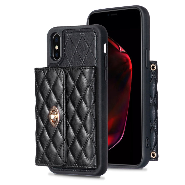 Custodia per telefono in pelle rombica a portafoglio orizzontale, For iPhone X / XS, For iPhone XR, For iPhone XS Max, For iPhone SE 2022 / 2020 / 8 / 7