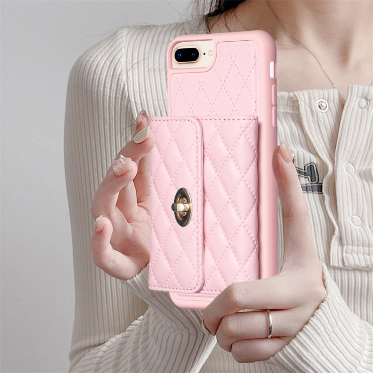 Custodia per telefono in pelle rombica a portafoglio orizzontale, For iPhone 8 Plus / 7 Plus