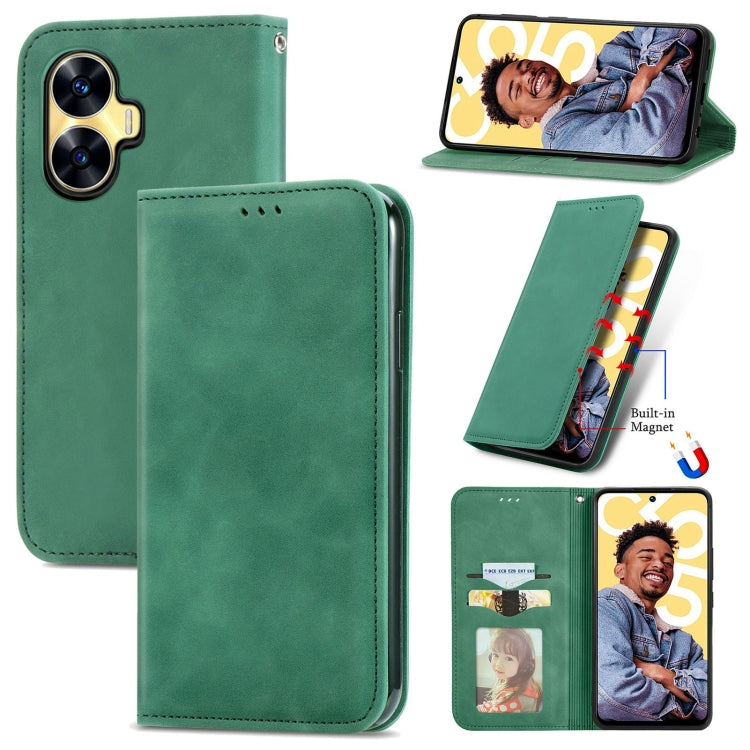 Custodia per telefono in pelle magnetica con sensazione di pelle retrò, For Realme C55, For Xiaomi 13 Lite