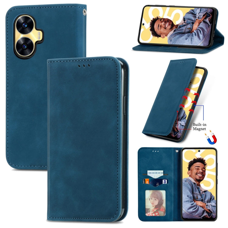 Custodia per telefono in pelle magnetica con sensazione di pelle retrò, For Realme C55, For Xiaomi 13 Lite