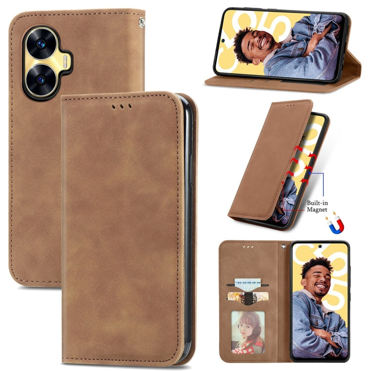 Custodia per telefono in pelle magnetica con sensazione di pelle retrò, For Realme C55, For Xiaomi 13 Lite