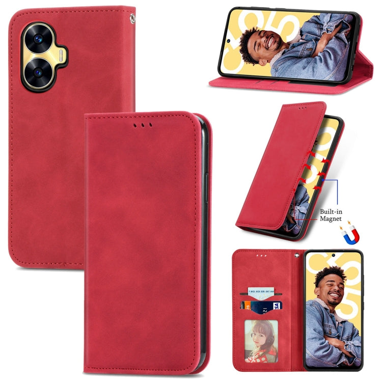 Custodia per telefono in pelle magnetica con sensazione di pelle retrò, For Realme C55, For Xiaomi 13 Lite