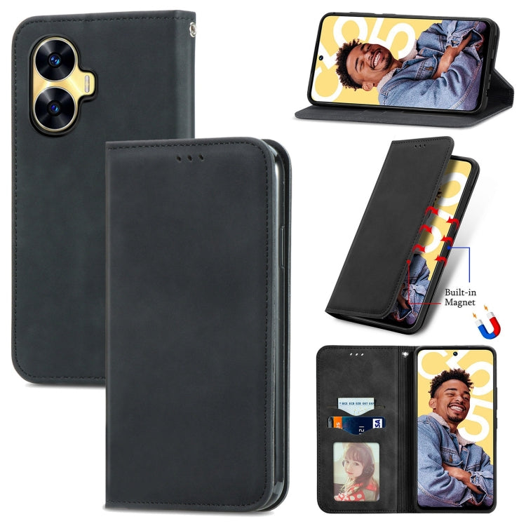 Custodia per telefono in pelle magnetica con sensazione di pelle retrò, For Realme C55, For Xiaomi 13 Lite