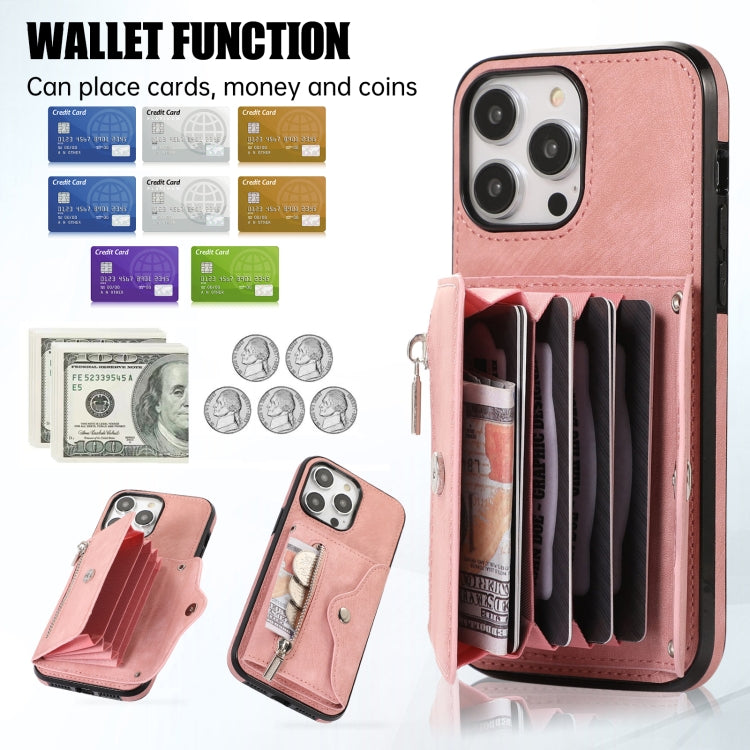 Custodia per telefono con slot per schede RFID con cerniera e cordino corto, For iPhone 14, For iPhone 14 Plus, For iPhone 14 Pro, For iPhone 14 Pro Max
