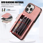 Custodia per telefono con slot per schede RFID con cerniera e cordino corto, For iPhone 14, For iPhone 14 Plus, For iPhone 14 Pro, For iPhone 14 Pro Max
