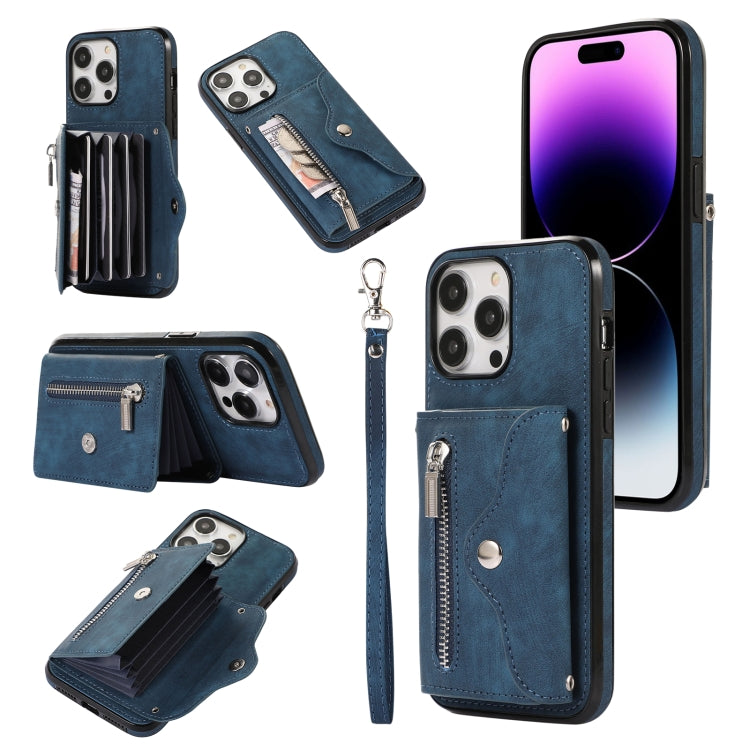 Custodia per telefono con slot per schede RFID con cerniera e cordino corto, For iPhone 13 mini, For iPhone 13, For iPhone 13 Pro, For iPhone 13 Pro Max